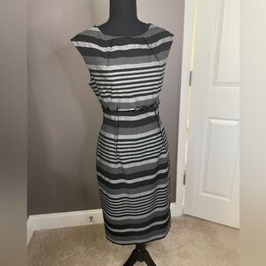 Calvin Klein Black & Gray Horizontal Striped Sheath Dress